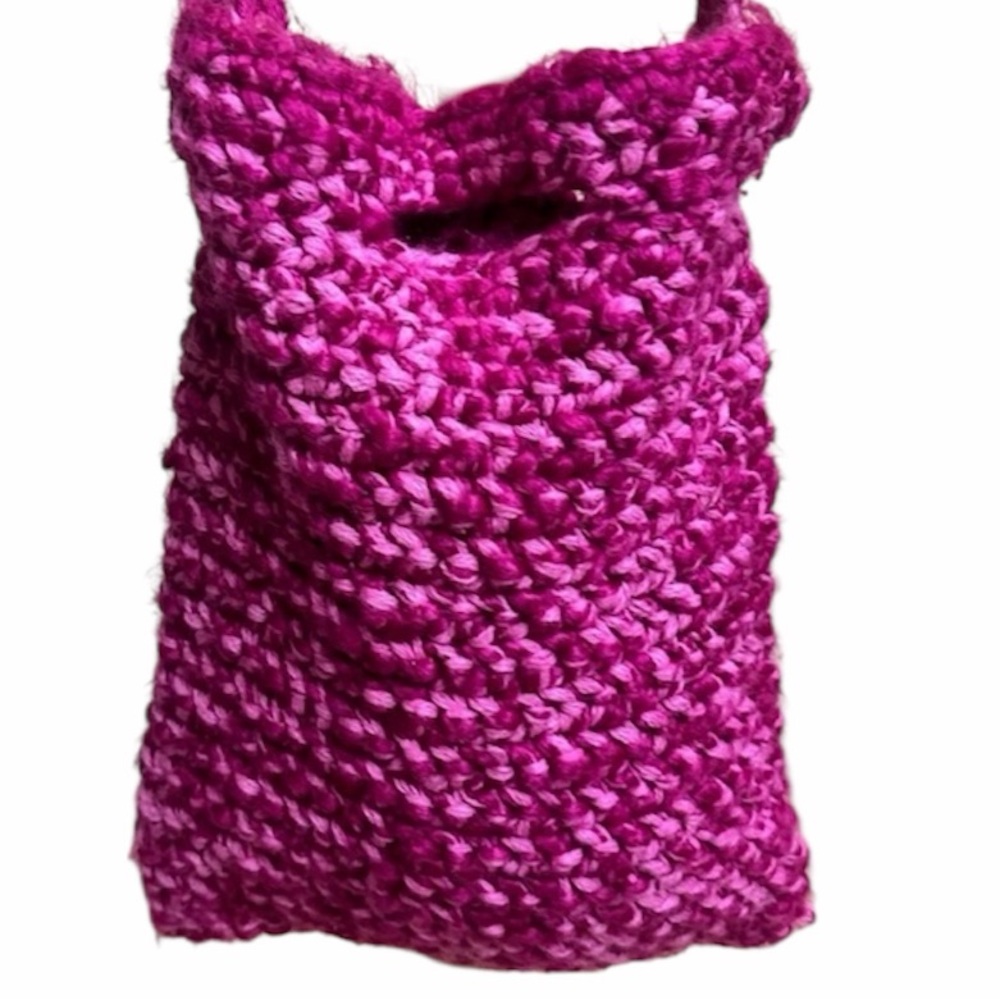 Vintage GAP Pink Crochet Knit Crossbody Bag Y2K Boho Festival Shoulder Purse - Picture 4 of 11